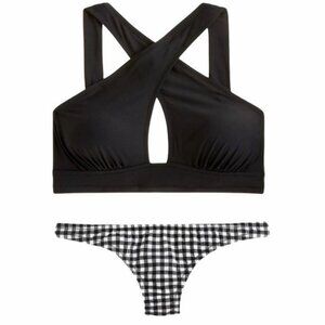 J. Crew Crossed Halter Lowrider Bikini Gingham Black Size Small and Large NWT